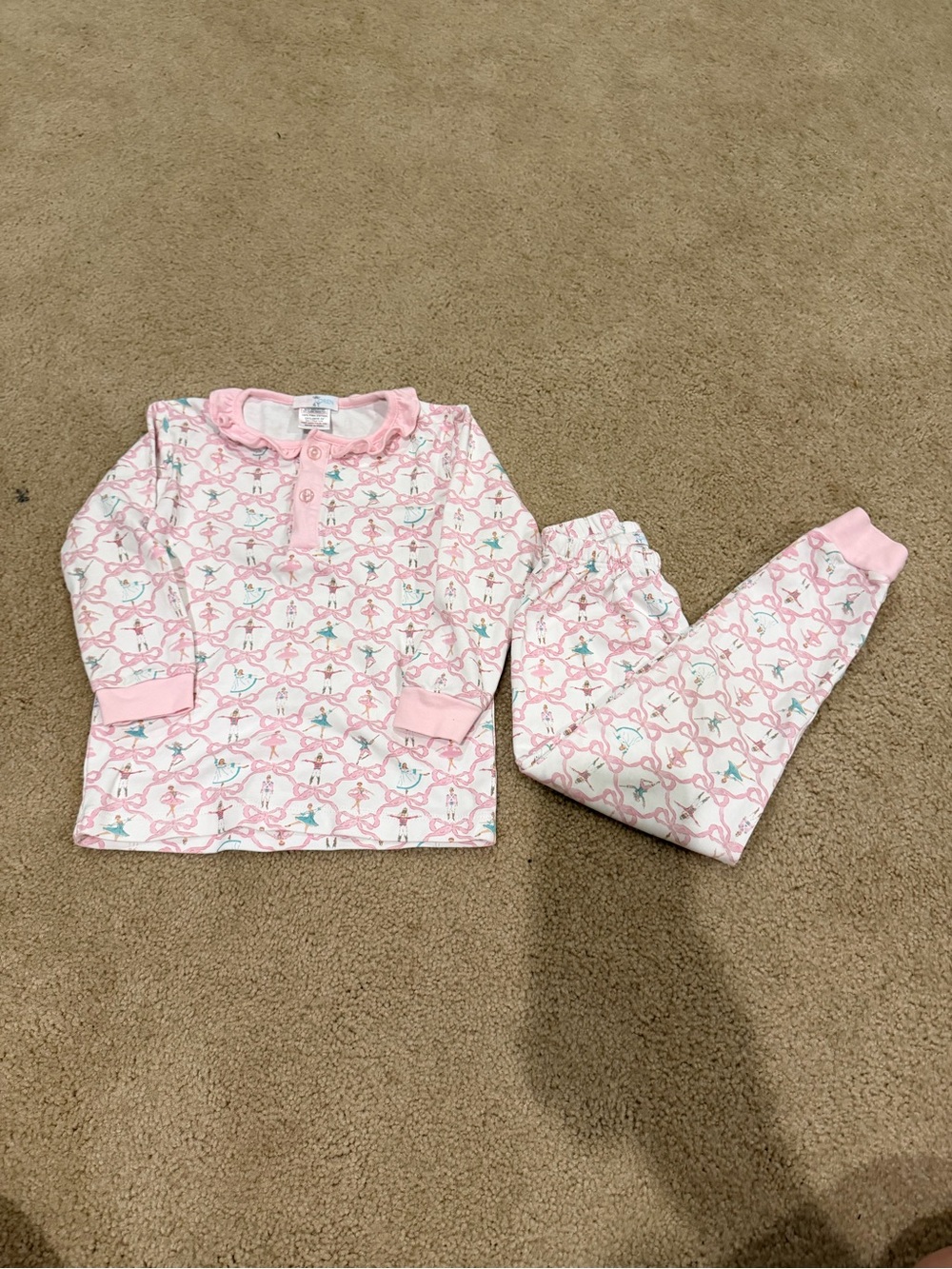 Baby Loren 4T Nutcracker Ballet Pima Cotton Pajama Set Pink Bows Christmas